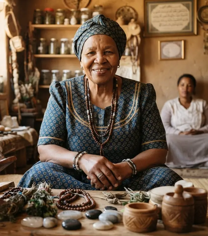 Prof Mama Jafali at her table